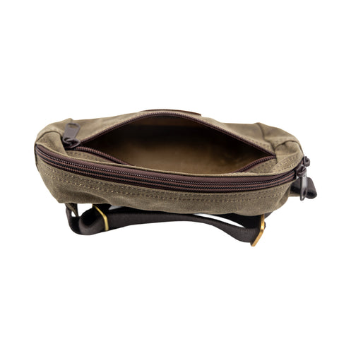 Inside the pocket of Frost River's Westender Waist Pack.