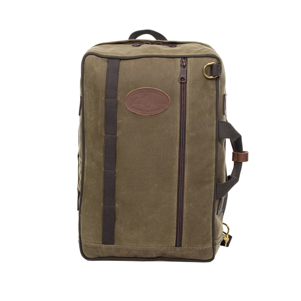 Vertically, on the front of this bag there are several cotton loops and one brass D ring for accessories. Additionally there is one zipper that runs the length of bag. Made out of our high quality Field Tan waxed canvas. Made in Duluth, MN.