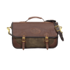 Classic brief bag with a premium leather flap closure with a leather strap and solid brass buckle .