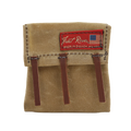 A beige mini canoe pack made of waxed canvas with brown leather straps and a red label that reads 'Frost River', 'Made in USA'.