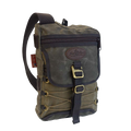 Jay Cooke Sling Pack with a black shoulder strap and brass g-hooks, featuring multiple pockets and a crossbody design.