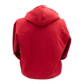 The back view of a red Frost River hoodie showing that there are no graphics on the back.