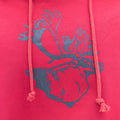 A close up shot of the black Henry the caribou graphic thats is located on the chest. 