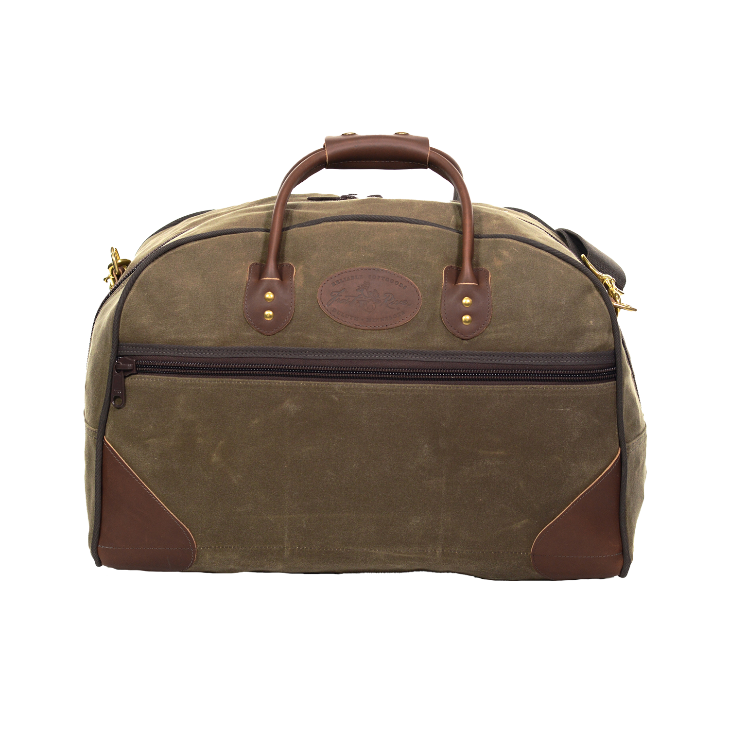Handcrafted waxed canvas luggage bag, featuring removable a cotton webbed shoulder strap.