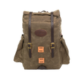 Waxed canvas backpack with leather straps and lash squares