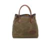 Waxed canvas tote with brown leather handles.