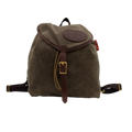 waxed canvas knapsack with a leather buckle closure