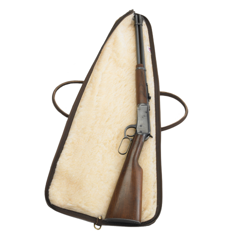 Handmade gun case lined with soft sherpa and made with durable waxed canvas, premium leather, and solid brass.