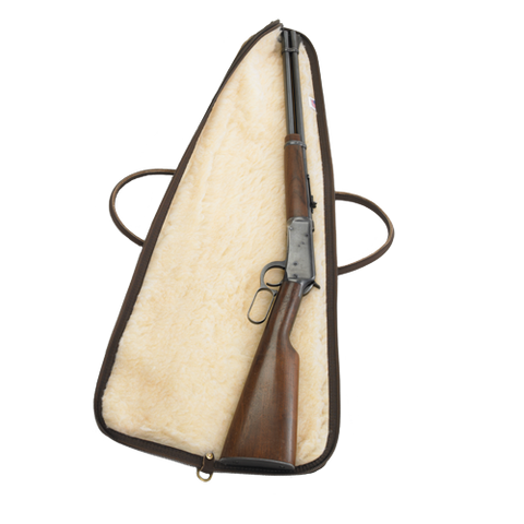 Handmade gun case lined with soft sherpa and made with durable waxed canvas, premium leather, and solid brass.