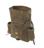 View of open compartments with brass snaps for extra security.  This pack comes in two width sizes.  A twelve inch and a fifteen inch version.