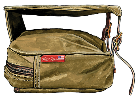 Below the large zippered pocket there is a slip pocket that can hold a cutting board.