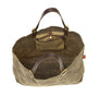 Open and easily accessible main compartment with a brass snap closure and an internal hanging zippered pocket for small items.