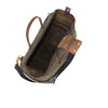 A internal wire frame sewn into the opening of the bag allows the bag to stay open to access tools or clothing.