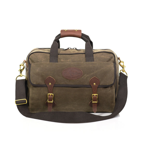 Handcrafted brief bag with heavy duty webbed cotton carrying straps with a leather handle for extra comfort.