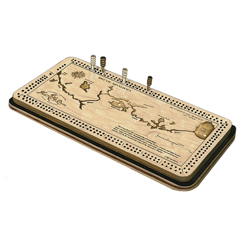 Beautiful cribbage board including a laser carved map of the Frost River.